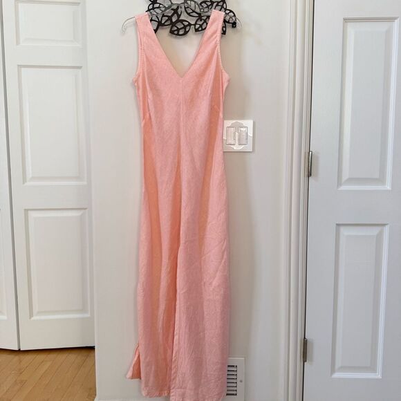 Haris Cotton V Neck Maxi Linen Dress in Warm Pink S NWOT - Picture 2 of 11